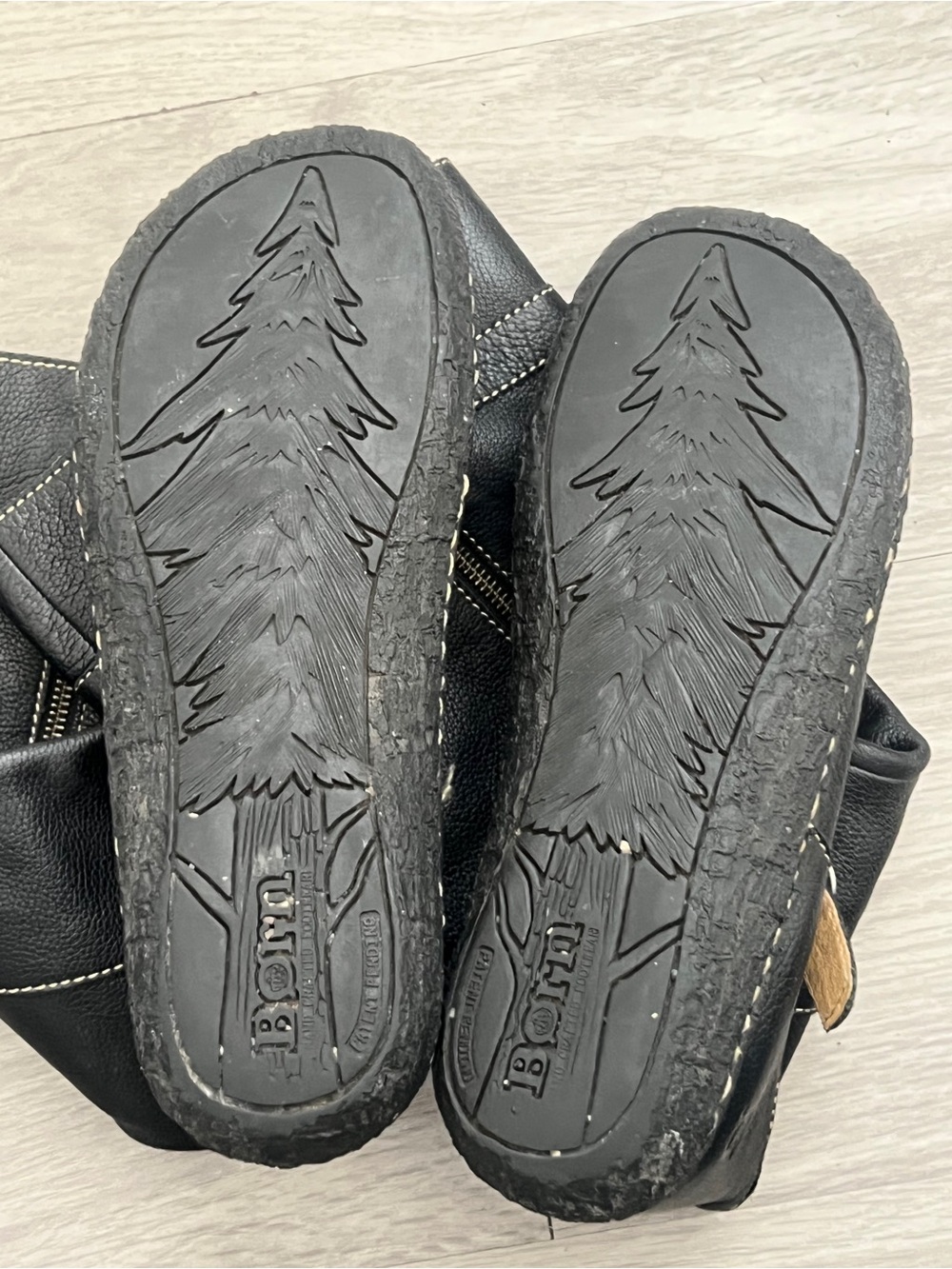 Born Black Leather Mid-Calf Heeled Zip Boots with Buckle Accent - Picture 7 of 10
